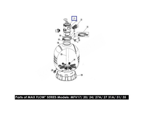 Кран шестиходовой Aquaviva 2'' (верхнее подключение) для фильтров серии V
