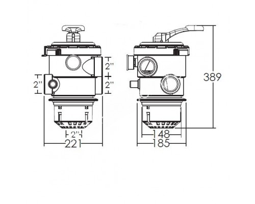 Кран шестиходовой Aquaviva 2'' (верхнее подключение) для фильтров серии V