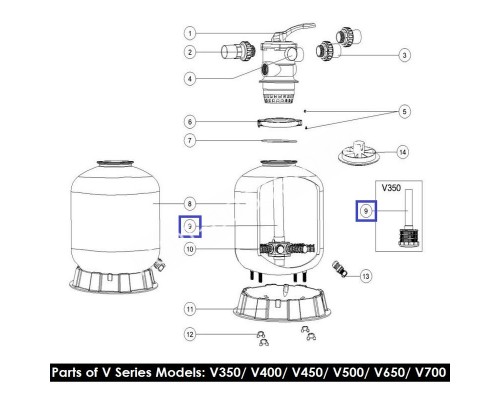 Дюзовая коробка с трубой для фильтров Aquaviva V400 (89010118)