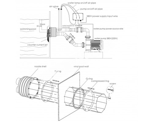 Противоток AquaViva WTB400T Kit (380V, LED, 80m3, 4kW, 5,5HP) вал AISI 316