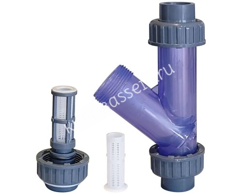 Фильтр сетчатый d63 ПВХ прозрачный корпус уплотнения EPDM