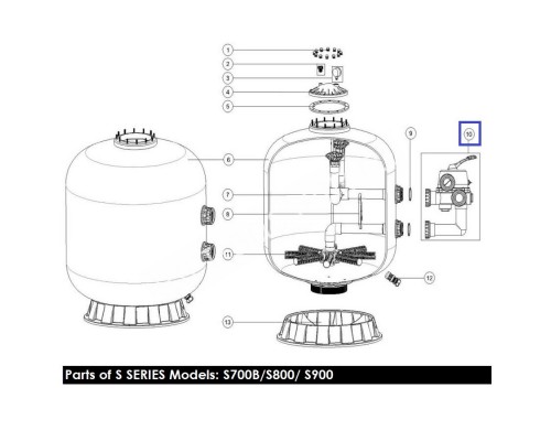 Кран шестиходовой 2'' с боковым подключением Aquaviva MPV04 (88280812B)