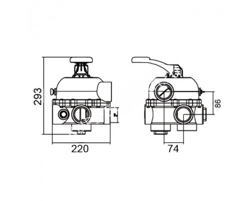 Кран шестиходовой 2'' с боковым подключением Aquaviva MPV04 (88280812B)