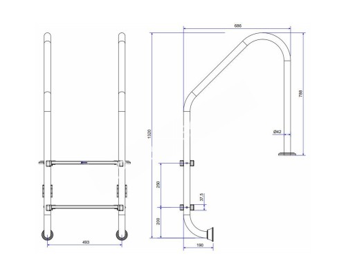 Лестница Aquaviva Standard NSL215-SR (2 ступ.) Лестница Aquaviva Standard NSL215-SR (2 ступ.)