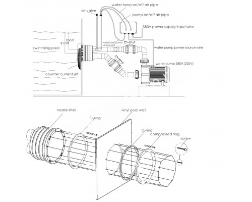 Противоток AquaViva WTB300T 60 м3/ч (380В) под бетон/лайнер для бассейна