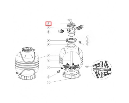 Кран шестиходовой Emaux 1.5'' с верхним подключением Т/MFV (88281550B)
