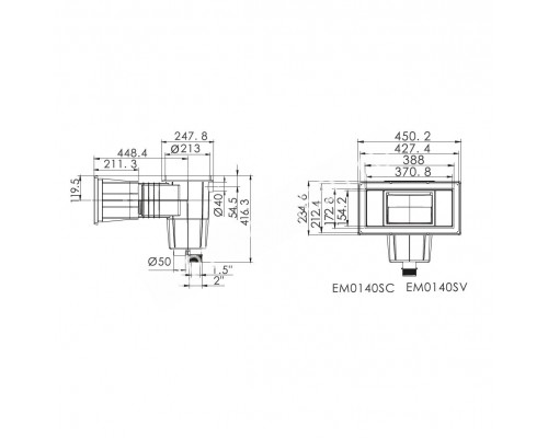 Скиммер под лайнер Aquaviva EM0140-SV Wide, с латунными вставками для бассейна