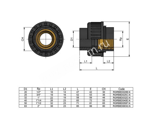 Муфта переходная металл BР EFFAST d25x3/4" (RGRBBD025C) для бассейна