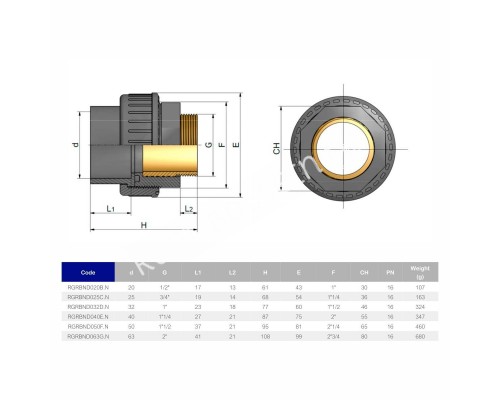 Муфта переходная металл НР EFFAST d40x1-1/4" (RGRBND040E) для бассейна