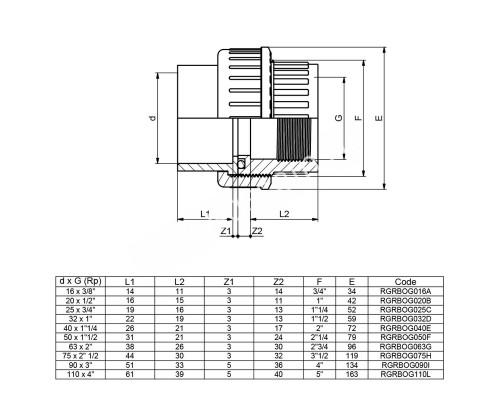 Муфта разборная переходная ВР EFFAST d75x2-1/2" для бассейна (RGRBOG075H)