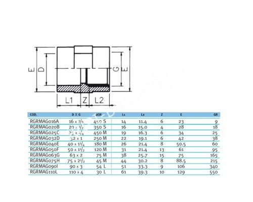Муфта переходная ВР EFFAST d40x1-1/4" (RGRMAG040E) для бассейна