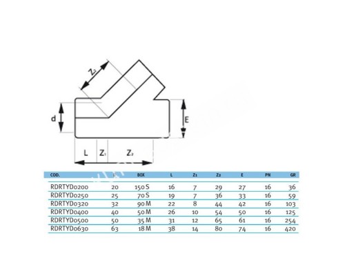 Тройник клеевой 45° EFFAST d20 мм (RDRTYD0200) для бассейна