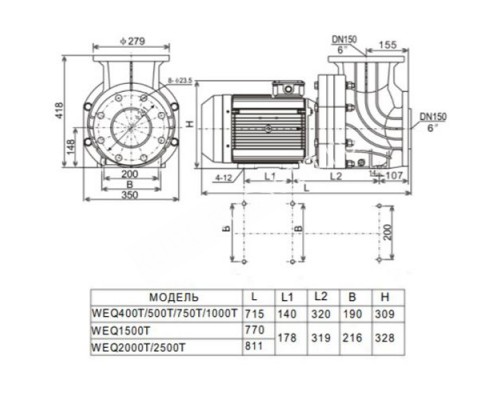 Насос Aquaviva LX WEQ1000 (380 В, 122 м3/ч, 10HP) для бассейна