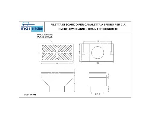 Форсунка перелива под лайнер Marpiscine 17094 (2") нерж.сталь для бассейна