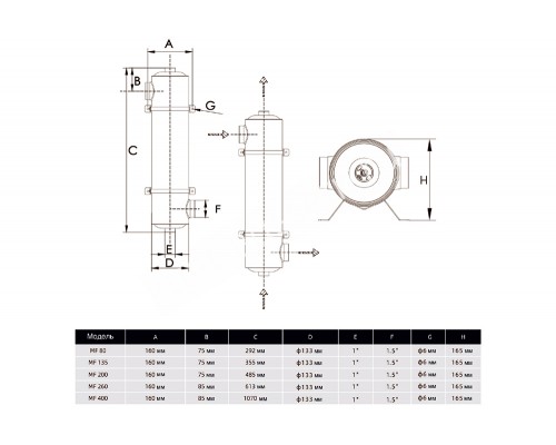 Теплообменник (40 kw) (вертик) МF135 AISI-316 (цвет корп....