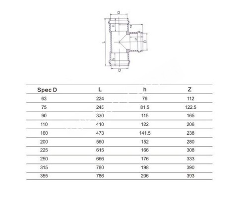 Тройник 90° раструбный 315 мм для бассейна