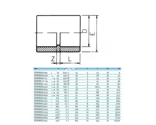 Муфта клеевая EFFAST d280 мм (RDRMAD2800) для бассейна Муфта клеевая EFFAST d280 мм (RDRMAD2800) для бассейна