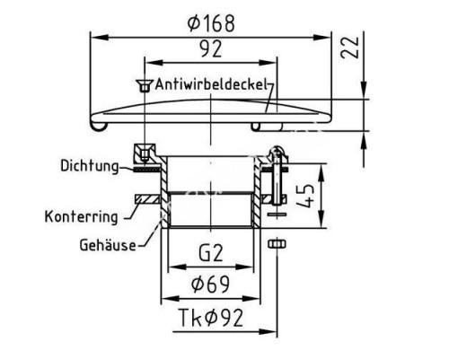 Донный слив Fitstar 2003020 ВР 2", 168мм, с штифтами для бассейна
