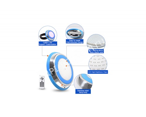 Прожектор накладной из нерж. стали рамка синяя (35Вт/12В) LED RGB с пультом Tadpole JKD-YC300-SP