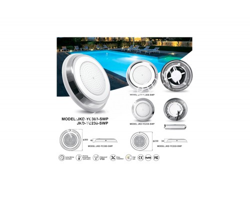 Прожектор накладной из нерж. стали рамка белая (18Вт/12В) LED Cold white Tadpole JKD-YC230-SWP