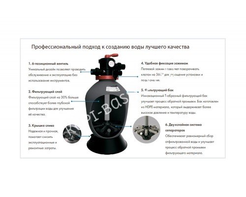 Фильтр д.700мм (верх. подсоед.) (с 6-ти поз. вентилем 2") 4 бар Emaux T700B (88016008)