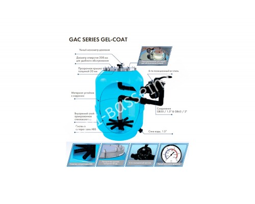 Фильтр д.600мм (бок.) (с 6-ти поз. вентилем 1 1/2'') Emaux GAC600 9015701