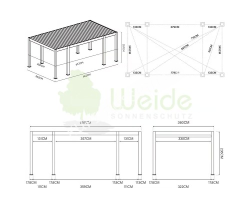 Пергола Aquaviva Элит Отдельностоящая (ламели с электроприводом) 3.6X4.0м RAL 7015