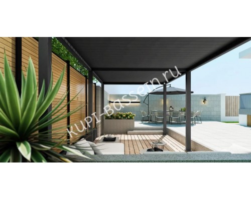 Пергола Aquaviva Модерн с креплением к стене (руч. упр. ламелями) 4X3м RAL7015 (Антрацит)