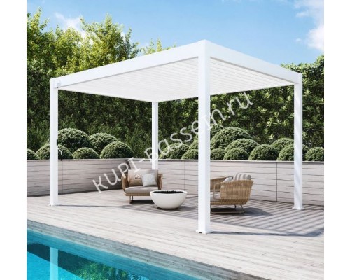 Пергола Aquaviva Модерн с креплением к стене (руч. упр. ламелями) 6X3м RAL 9016 (Белая)