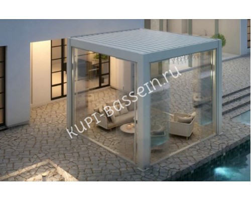 Пергола Aquaviva Авангард с креп. к стене (руч. упр. ламелями) 4X3.6м RAL 9016 (Белый)