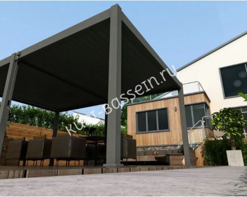 Пергола Aquaviva Авангард с креп. к стене (руч. упр. ламелями) 6,0X3.6м RAL 9016 (Белый)