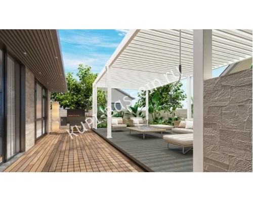 Пергола Aquaviva Авангард с креп. к стене (руч. упр. ламелями) 6,0X3.6м RAL 9016 (Белый)