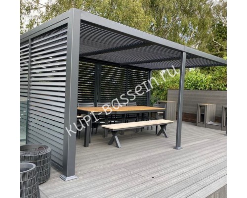 Пергола Aquaviva Авангард с креп. к стене (руч. упр. ламелями) 7.2X3.6м RAL 7015 (Антрацит)