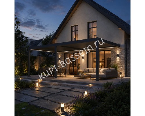 Пергола Aquaviva Авангард Макс (к стене, ламели с электропр., 4х8м, антрацит)