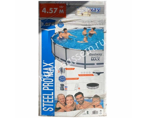 Каркасный бассейн Bestway 56488 (457х107см, карт. фильтр, лестница, тент) Уценка