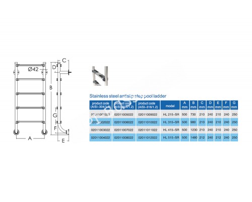 Лестница без поручней 4 ступени AISI-304 MARKOPOOL BHL