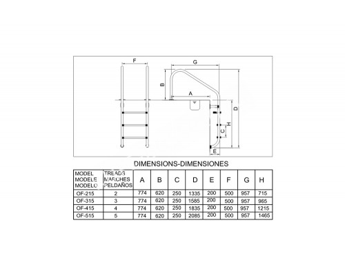 Лестница 4 ступени (ш.б.) Mayer Schwimmbad OVERFLOW AISI 304 OF-415