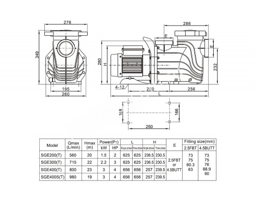 Насос (3кВт 380B 54,5 м3/ч h 8м в.ст.) Mayer Schwimmbad SGE400ST