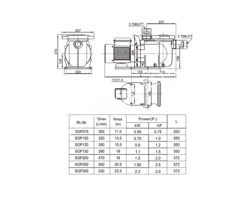 Насос (1,5кВт 220B 24,8 м3/ч h 8м в.ст.) Mayer Schwimmbad SGP200