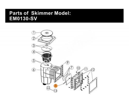 Ось крепления заслонки плавающей скиммеров EM0140-SV, EM0130-SV Emaux 01181077