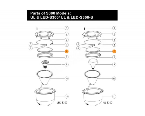 Стекло к прожектору из нерж. стали (300Вт/12В) Emaux ULS-300 (Opus) 87012004