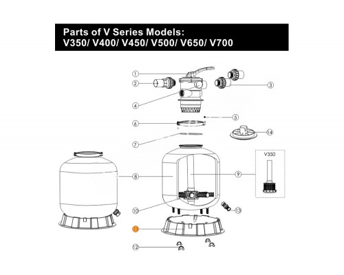 Пробка сливная в компл. с сепаратором фильтра V700-V1400 Emaux FT-01-010/ 89010107/Е010406