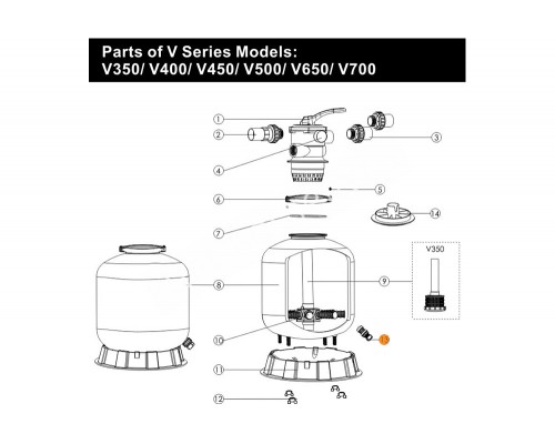 Пробка сливная в компл. с сепаратором фильтра V700-V1400 Emaux FT-01-010/ 89010107/Е010406