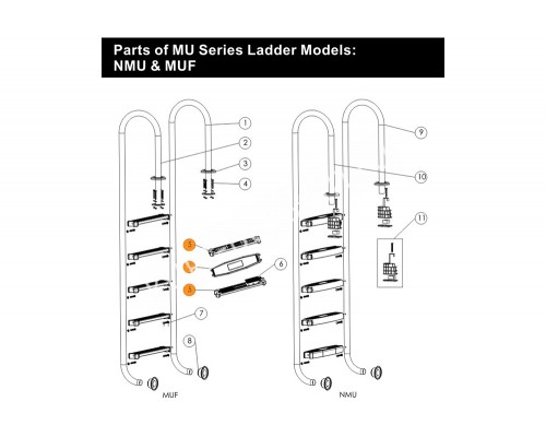 Ступень из нерж. стали AISI-304 лестницы Emaux с резиновой накладкой (89070108/Е120108)