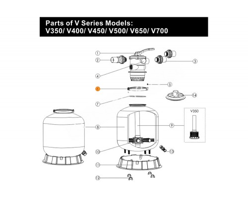Хомут фланца бочки фильтра V350-V650 Emaux (без винтов) 01271010