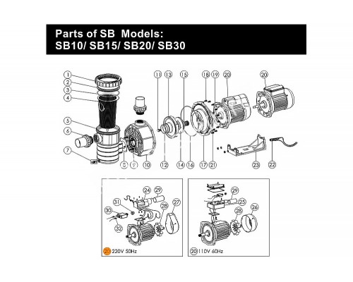 Двигатель к насосу SB30 (220В) Emaux  89021304