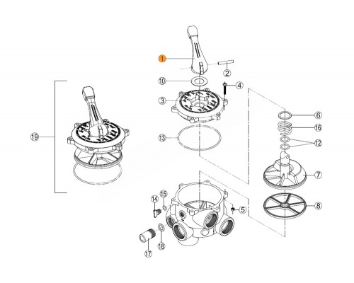 Ручка переключения режимов 6-ти поз вентиля (1 1/2") Kripsol RVS 001.A/RMVA0001.00R