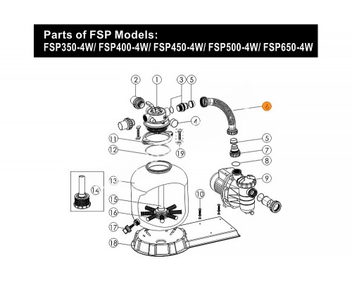 Шланг с муфтами фильтровальной установки FSP650-4W Emaux 89030701/E070701