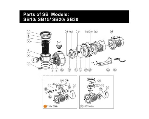 Двигатель к насосу SB20 (220В) Emaux 89021303