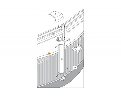 Соединитель верх.крепеж. для закруг.части бас.(Эсприт,Эсприт-Биг - овал, круг - №4(с.о.;н.о.)1320102